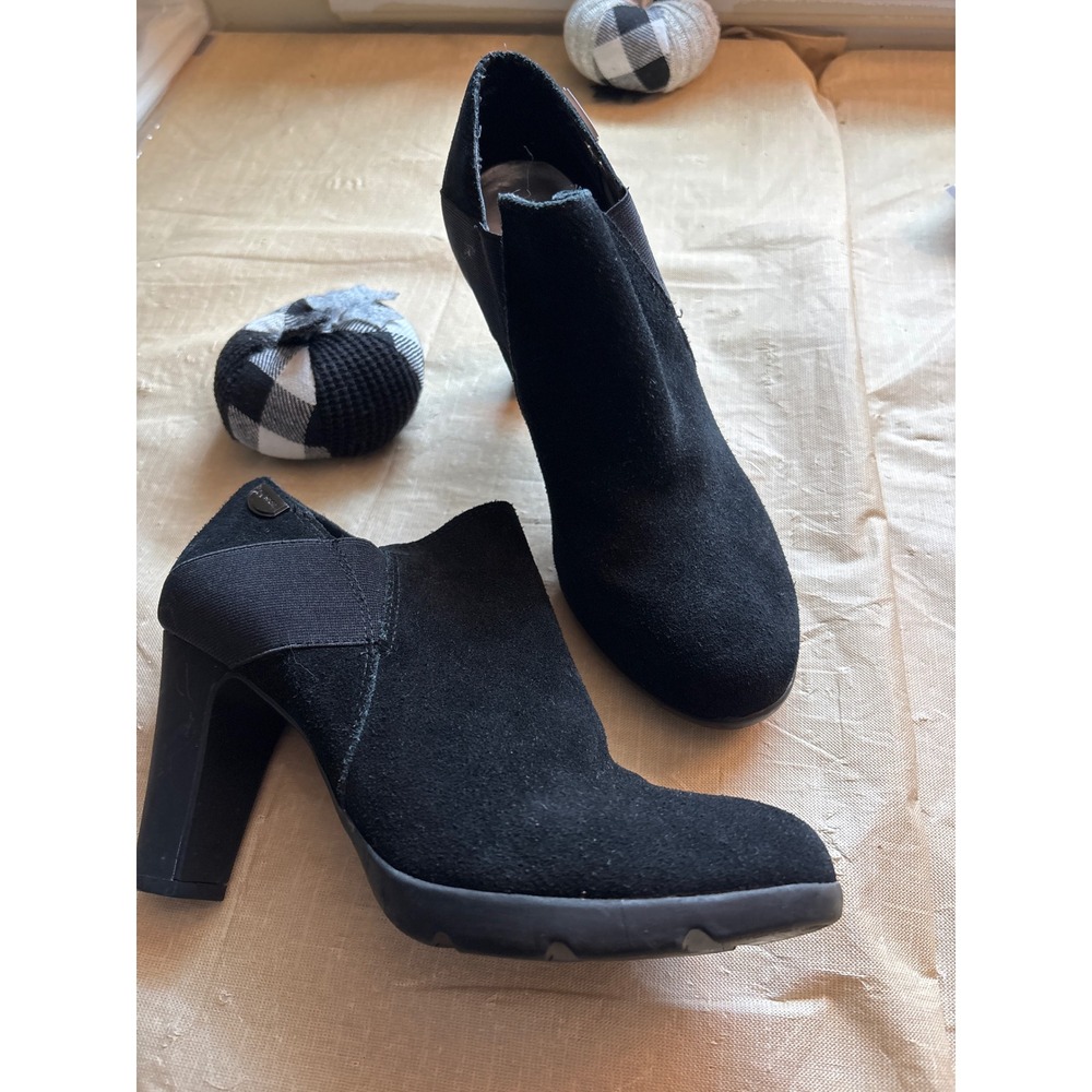 Anne Klein Sport Akxala Booties Womens 7.5 Black Suede Block Heel Boot